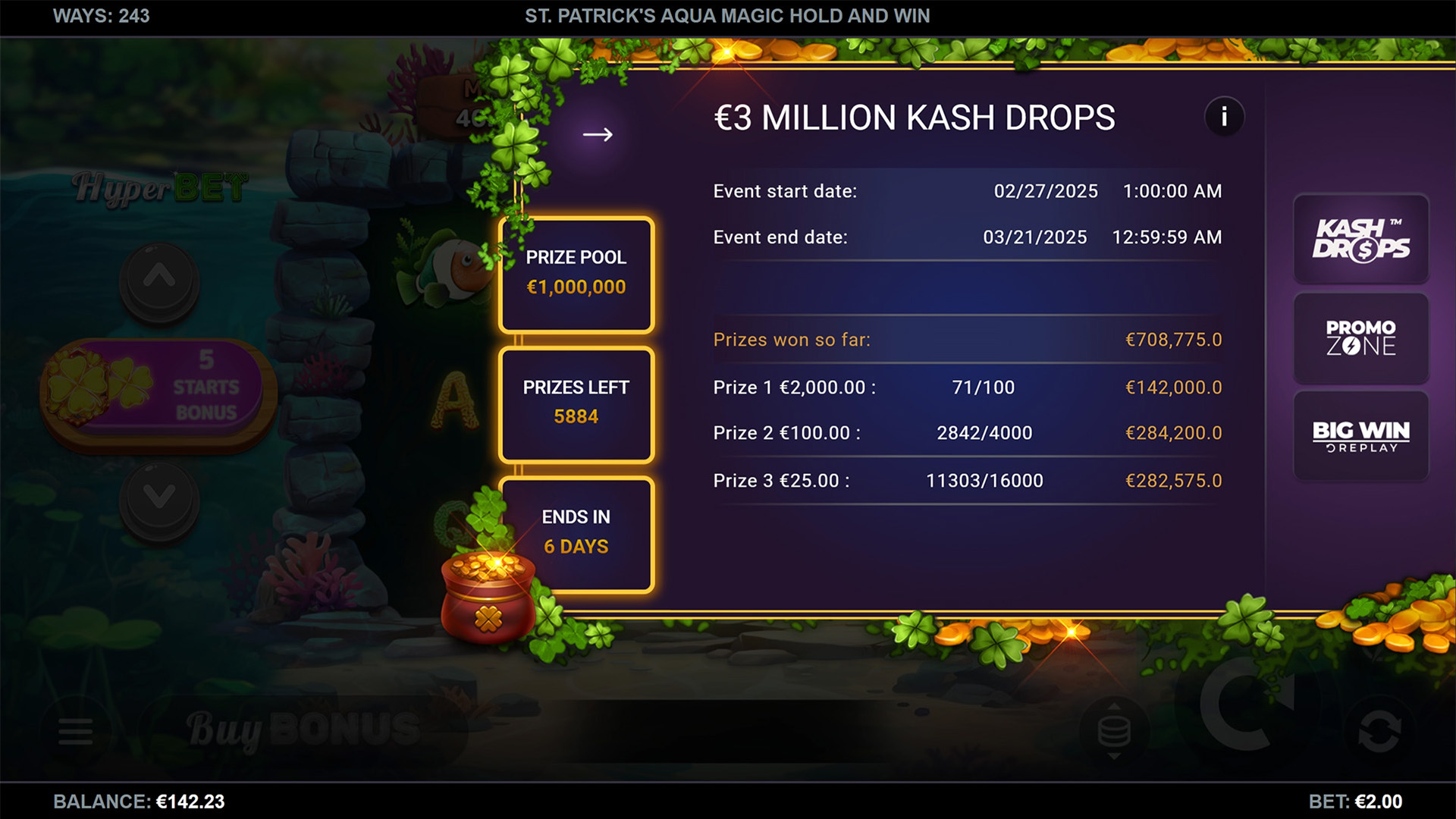 In-game Kash Drops promo panel. In-game Kash Drops promo panel.